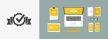 Onay işareti sertifika düz simgesi