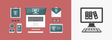 Bilgisayar Arşiv düz simgesi