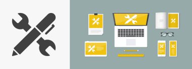 İngiliz anahtarı ve kalem - tasarım projesi - vektör web düz simgesi