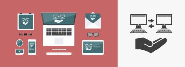 Hizmet sunuyoruz - bilgisayar eşitleme - Minimal simgesi