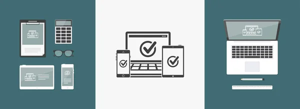 Comprobación de equipos de dispositivos múltiples — Vector de stock