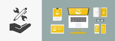 İngiliz anahtarı ve kalem - tasarım proje simgesi