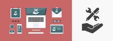 İngiliz anahtarı ve kalem - tasarım proje simgesi