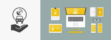 Uydu - vektör web simgesi bağlı araba