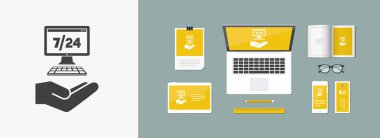 7/24 yardım arama motoru aktarımını - vektör düz simgesi