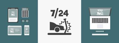 Araba kazasında 7/24 yardım simgesi