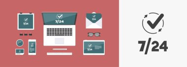 7/24 hizmet - vektör web simgesi kontrol