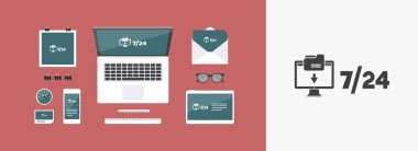 Download hizmet 7/24 - vektör düz simgesi