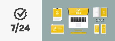  7/24 hizmet - vektör web simgesi kontrol