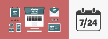 7/24 durumu takvim - vektör web simgesi