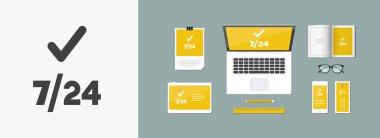  7/24 hizmet - vektör web simgesi kontrol