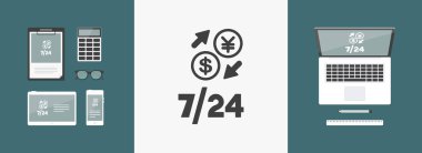 Yabancı döviz 7/24 - Dolar - Yen - vektör web simgesi