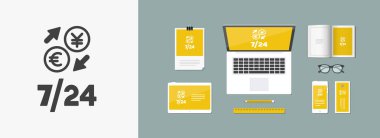 Yabancı döviz 7/24 - Euro - Yen - vektör web simgesi