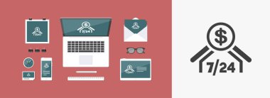 Bankacılık hizmetleri 7/24 - vektör düz simgesi