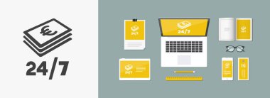 Bankacılık hizmetleri 7/24 - vektör düz simgesi