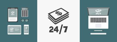 Bankacılık hizmetleri 7/24 - vektör düz simgesi