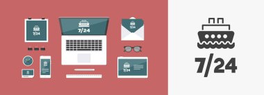 Gemi Hizmetleri 7/24 - vektör web simgesi