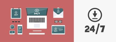 Sürekli download hizmet 24/7 - vektör web simgesi