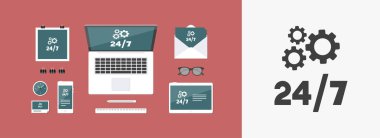 Sürekli teknik destek 24/7 - vektör web simgesi