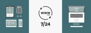 Sürekli internet hizmetleri 24/7 - vektör web simgesi