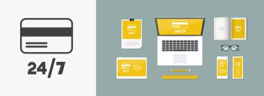 Sabit kredi kartı hizmetleri 24/7 - vektör web simgesi