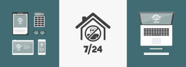 Ev güvenlik hizmetleri 7/24 - vektör web simgesi sürekli