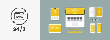 İnternet Hizmetleri 24/7 - vektör web simgesi tam