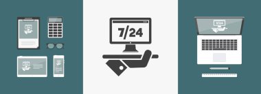 7/24 - tam zamanlı - vektör web simgesi sürekli bilgisayar hizmetleri