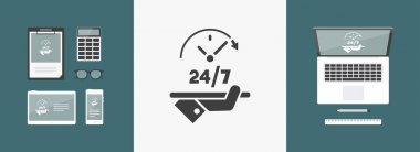 Tam zamanlı açık - Shop Hizmetleri 7/24 - vektör web simgesi