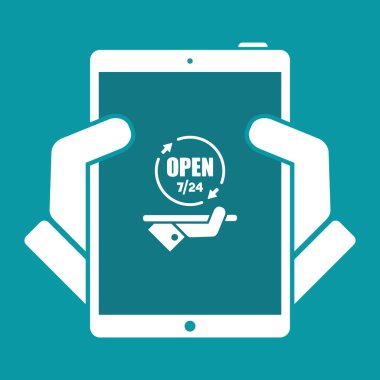 Tam zamanlı açın - Hizmetleri 7/24 - vektör web simgesi
