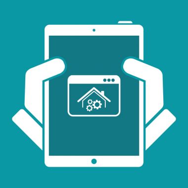 Evde çalışma sistemi - vektör simge bilgisayar Web sitesi veya çelikler için