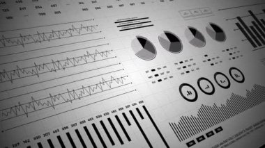 İstatistikler, finans piyasası verileri, analiz ve raporlar, rakamlar ve grafikler. 3d bilgi grafikleri animasyonu 4K.