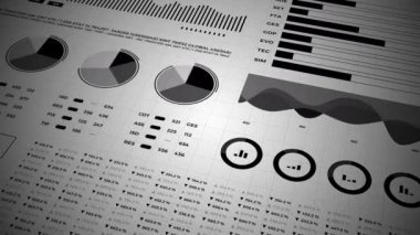 İstatistikler, finans piyasası verileri, analiz ve raporlar, rakamlar ve grafikler. 3d bilgi grafikleri animasyonu 4K.