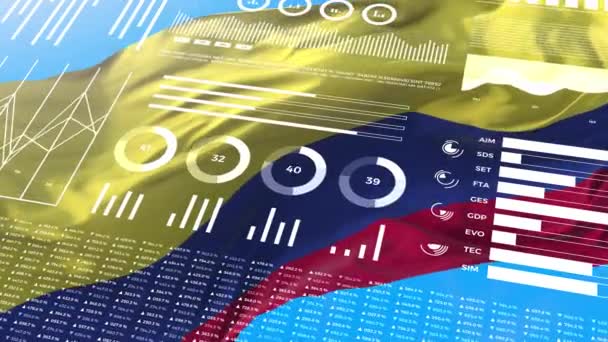 Отчеты Информационного Анализа Колумбии Финансовые Данные Инфографика Отображают Анимацию Флагом — стоковое видео