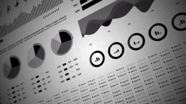 İstatistikler, finans piyasası verileri, analiz ve raporlar, rakamlar ve grafikler. 3d bilgi grafikleri animasyonu 4K.