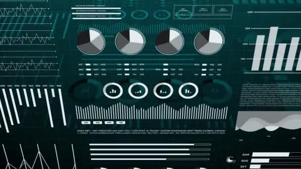 Statisztika, pénzügyi piaci adatok, elemzés és jelentések, számok és grafikonok. 3D infografika animáció 4K.