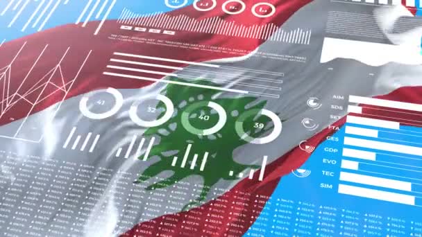 Отчеты Ливанскому Информационному Анализу Финансовые Данные Инфографика Отображают Анимацию Флагом — стоковое видео