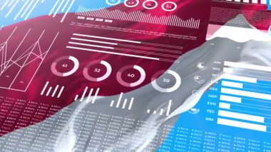 Monako bilgilendirme analizi raporları ve finansal veriler, bilgi grafikleri bayrak, sütun numaraları ve pasta grafikleriyle animasyon gösteriyor. Mali bilimsel ve tıbbi konular.