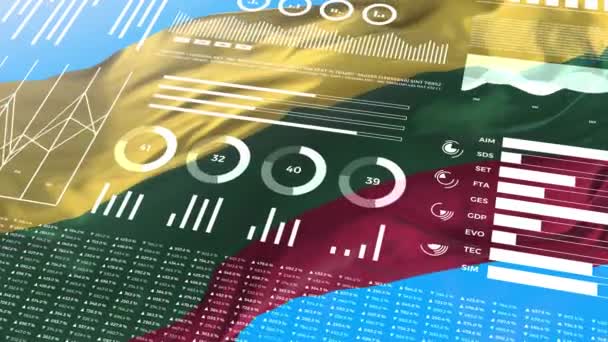 Litwa Raporty Analizy Informacji Dane Finansowe Animacja Wyświetlania Infografik Flagą — Wideo stockowe