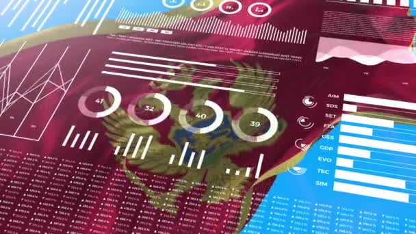 モンテネグロの情報分析レポートと財務データ インフォグラフィックは フラグ 列番号と円グラフとアニメーションを表示します 金融科学 医療分野 — ストック動画
