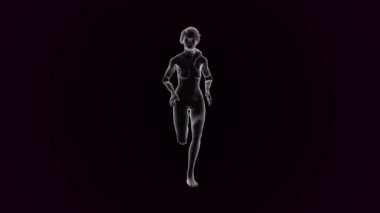Kızın kardiyo aktivitesi. Fitness hareketinde üç boyutlu kadın figürü. 4k.