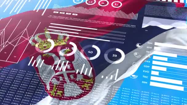 Serbien Informationsanalyseberichte Und Finanzdaten Infografiken Zeigen Animationen Mit Flagge Spaltennummern — Stockvideo