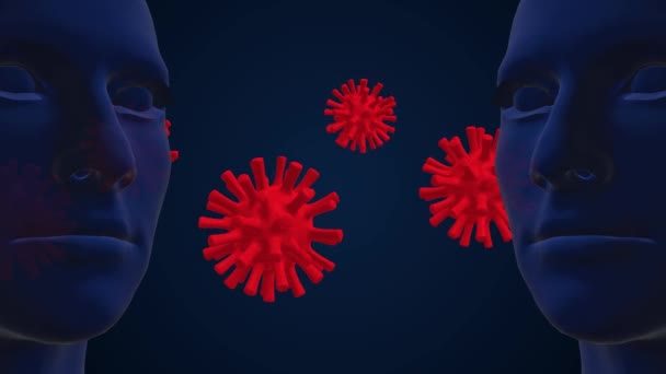 Coronavirus或Covid 19大流行病 病毒在两个人之间传染的概念 3D动画 — 图库视频影像