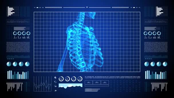 Animazione Astratta Uhd Medica Interfaccia Cruscotto Laboratorio Studio Dello Scheletro — Video Stock