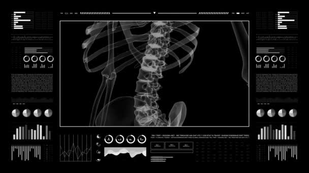 医学Uhd抽象动画 实验室仪表盘接口4K 诊断性计算机显示的人体骨骼研究 — 图库视频影像