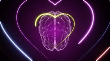 Kalp atışı ve beyin animasyonu 3D. Tıbbi ve bilimsel. Kalp atışı geçmişi. 4k.