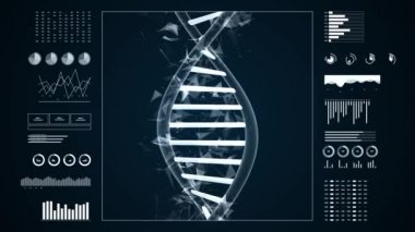 DNA yapısı - Deoksiribonükleik asit. Tıbbi bilimsel RNA araştırması ve biyoloji genetik moleküler laboratuvar çalışması için üç boyutlu animasyon. 4K.