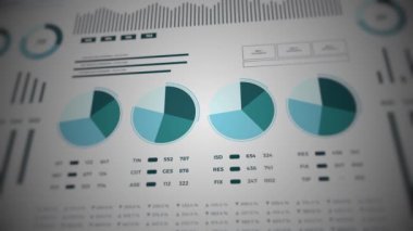 İstatistikler, finans piyasası verileri, analiz ve raporlar, rakamlar ve grafikler. Döndürülebilir canlandırmalı video 4K.