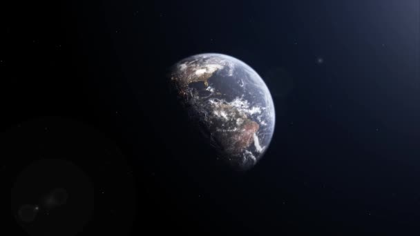 Планета Земля Вид Космосу Земна Куля Обертається Анімація Збільшує Масштаб — стокове відео