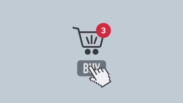 网上购物 3D动画4K 在有柜台的网店购物车上进行特写 电子商务的概念 — 图库视频影像